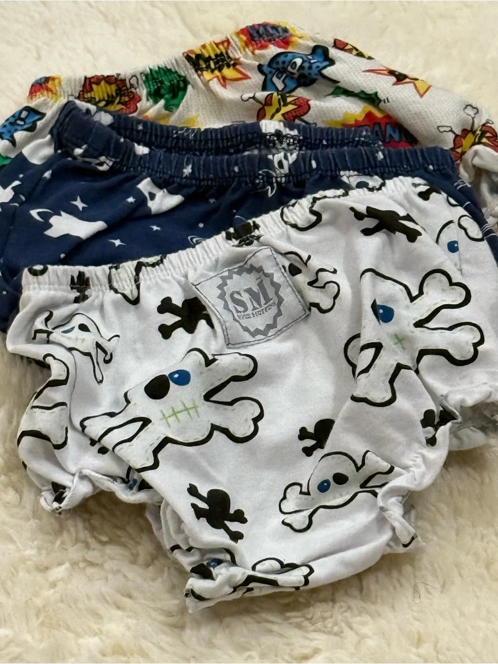 Kids Skull Print Diaper Cover - White